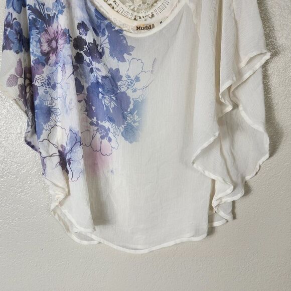 Mudd Boho Blouse Y2K Size M Sheer Floral - Picture 4 of 10